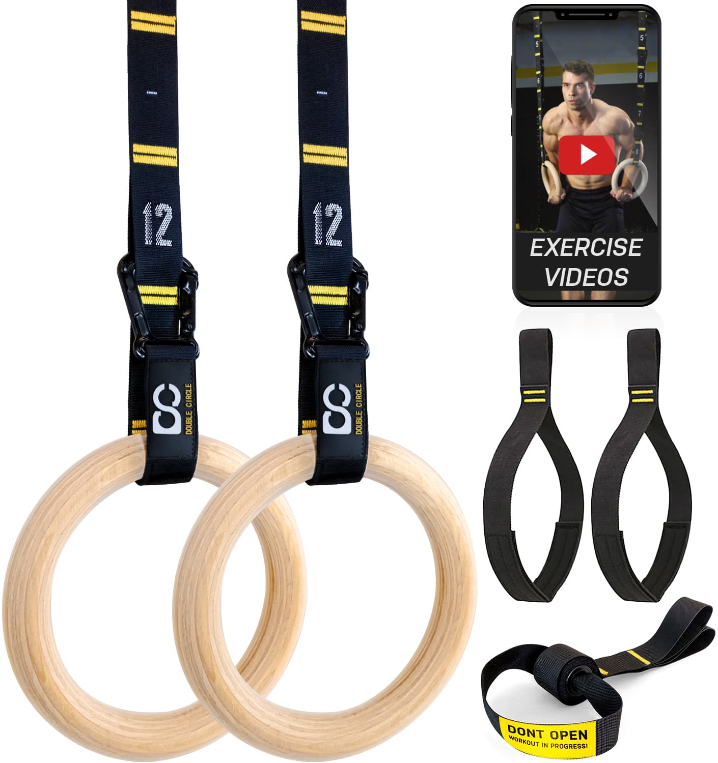 Gymnastic Rings And Straps  With Door Anchor and Leg Straps