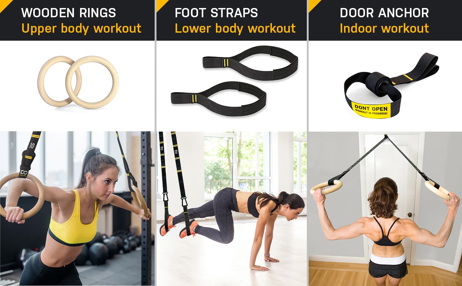 Gymnastic Rings And Straps  With Door Anchor and Leg Straps