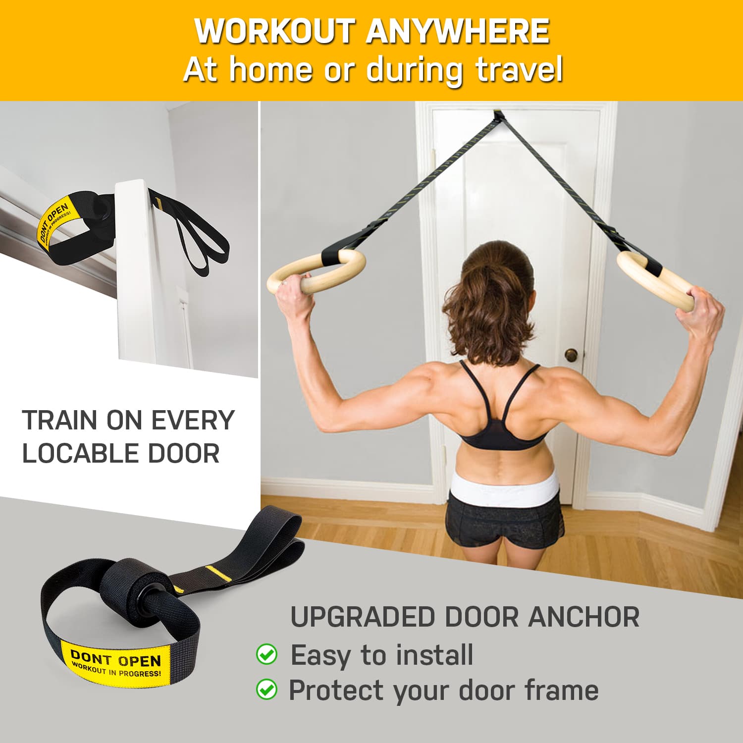 Gymnastic Rings And Straps  With Door Anchor and Leg Straps