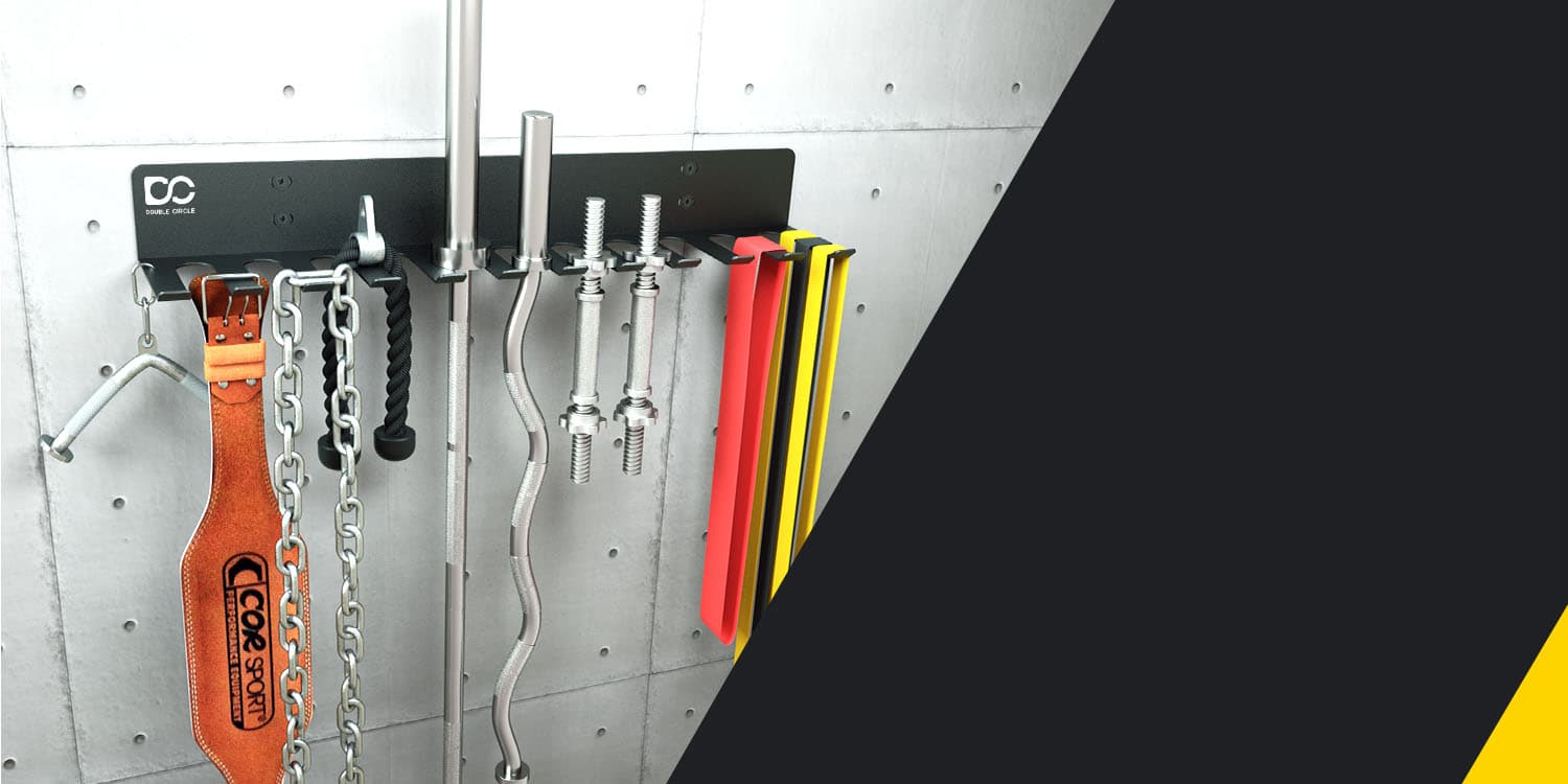 Double Circle gym storage rack loaded with gear