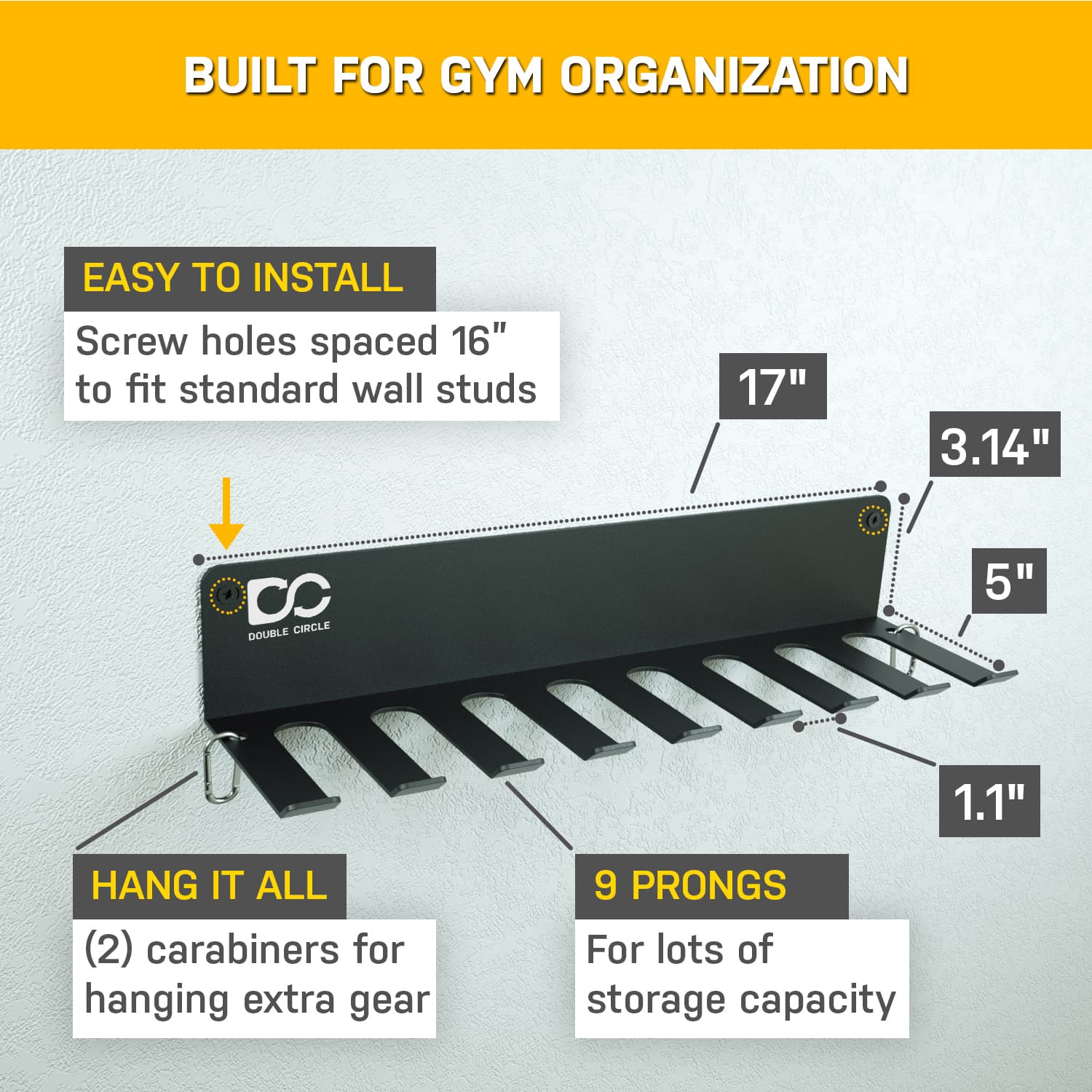 Gym Rack Organizer – 9 Hooks