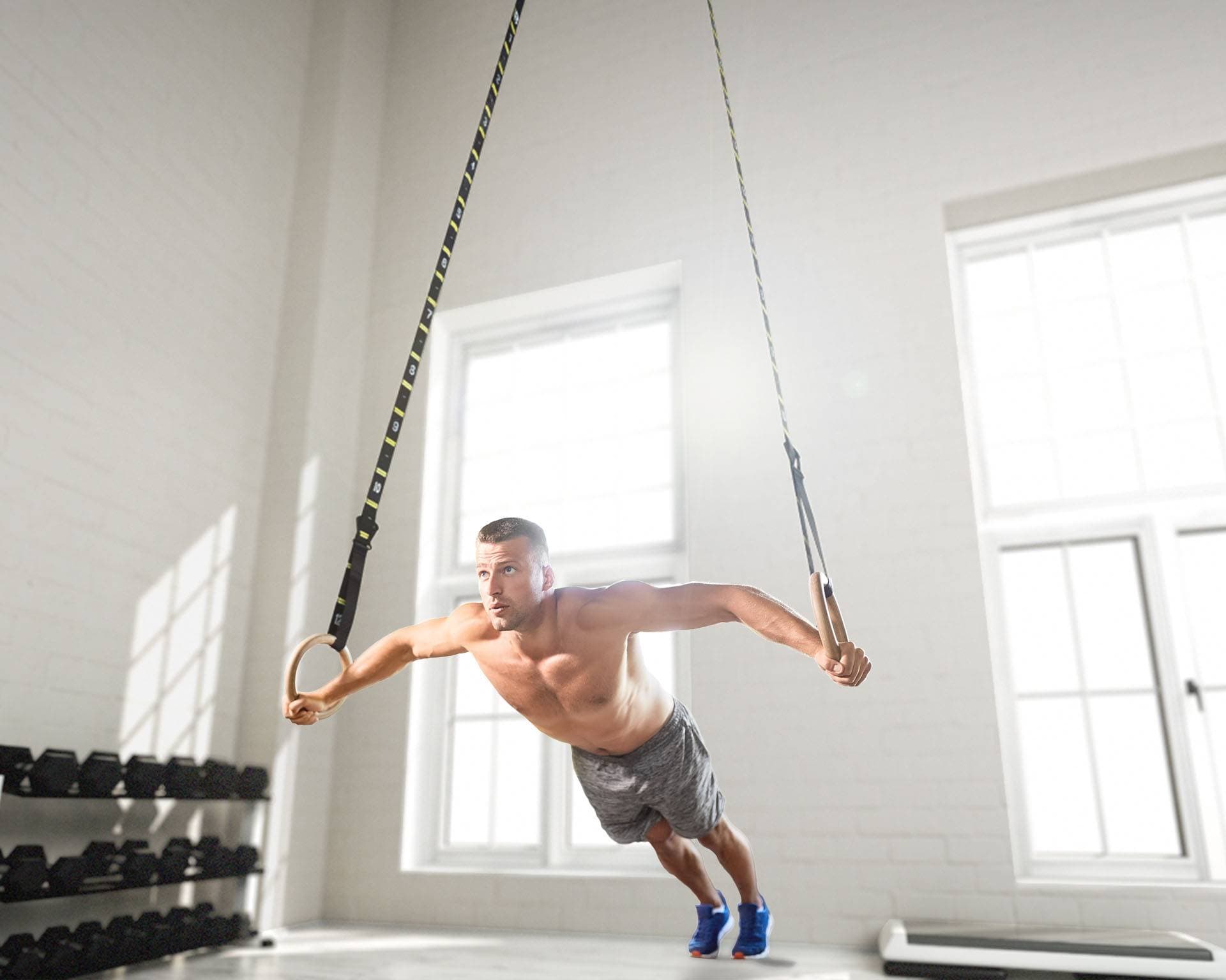 Gymnastic rings with extra-long straps